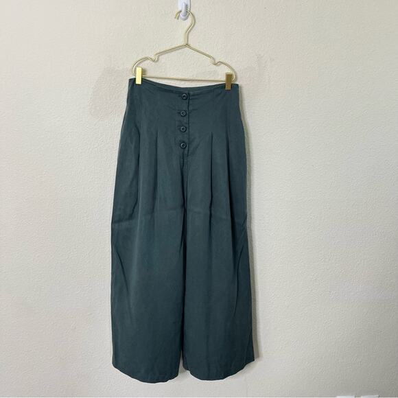VETTA Capsule Button Fly Culottes Pants Green Tencel Wide Leg High Waist Size 4 - Picture 3 of 9
